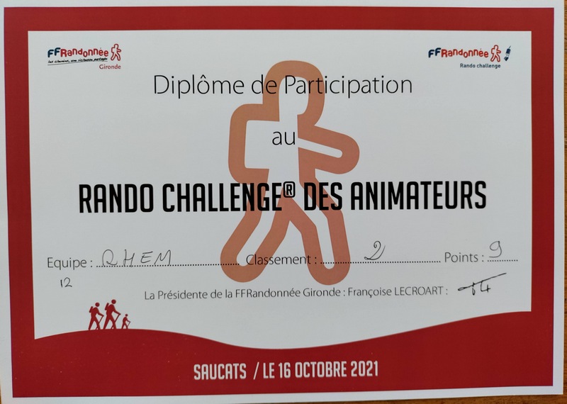 Diplôme rando challenge Diplôme rando challenge 2021